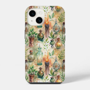 Funda Para iPhone 14 Botellas Rústicas de Herbolario Verde Marrón