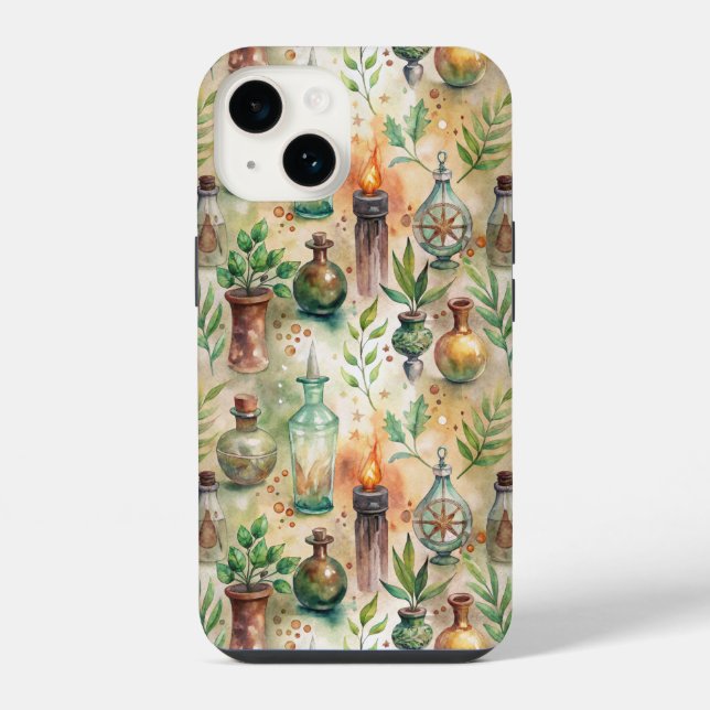 Funda Para iPhone Botellas Rústicas de Herbolario Verde Marrón (Reverso )