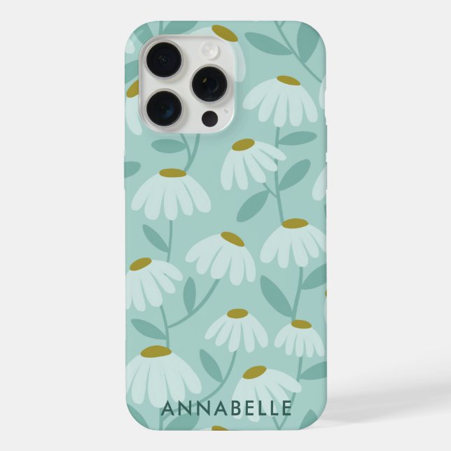 Funda Para iPhone Bottom Monogram Name Teal Blue Floral Pattern (Reverso )