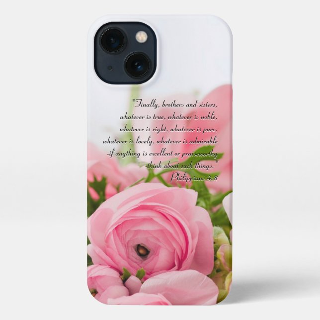 Funda Para iPhone Bouquet rosado pastel de flores bíblicas verse (Reverso )