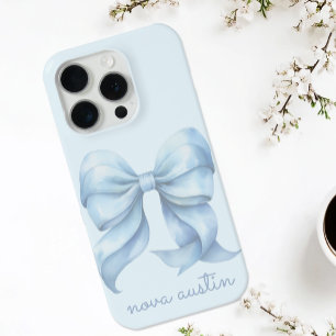 Bow azul moderno personalizado con monograma de no
