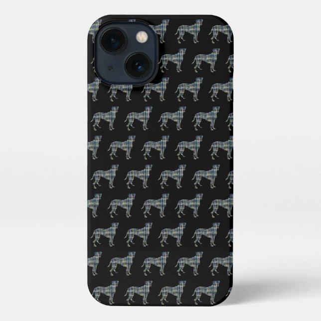 Funda Para iPhone Boxer Dog Cute Silhouette Grid Black (Reverso )