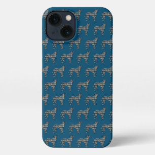 Boxer Dog Cute Silhouette Grid Blue