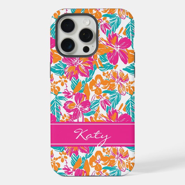 Funda Para iPhone Bright Floral Pattern Phone Case (Name) (Reverso )