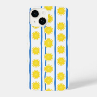 Funda Para iPhone 14 Bright Lemon Slice & Blue Stripe Case