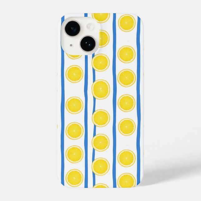 Funda Para iPhone Bright Lemon Slice & Blue Stripe Case (Reverso )