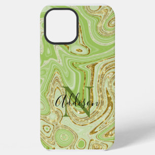 Funda Para iPhone 12 Pro Max Brillante dorado abstracto Verde Chic Elegante