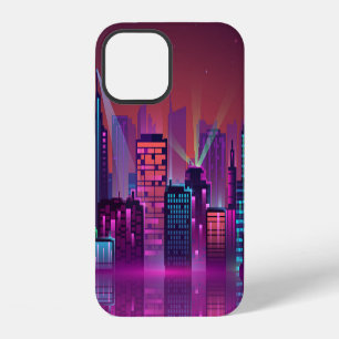 Funda Para iPhone 12 Brillante paisaje urbano nocturno de neón, vintage