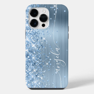 Funda Para iPhone 14 Pro Max Brillo Azul Claro Glam Signature