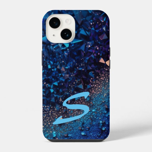Funda Para iPhone Brillo azul marino monogramado (Reverso )