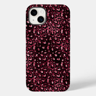 Funda Para iPhone 14 Plus Brillo de Estampado de Leopardo Burdeos