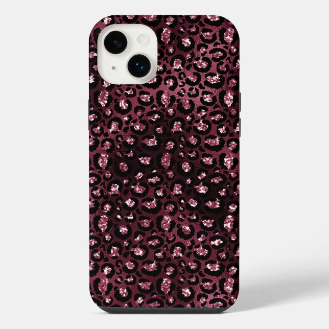 Funda Para iPhone Brillo de Estampado de Leopardo Burdeos (Reverso)