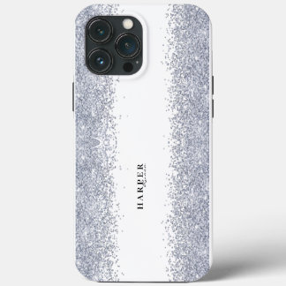 Funda Para iPhone 13 Pro Max Brillo de Plata Elegante con Nombre Personalizado