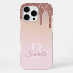 Funda Para iPhone 16 Pro Max Brillo de Rosa Dorado Femenino, Nombre de Monogram