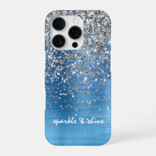 Funda Para iPhone 16 Pro Brillo plateado azul personalizado