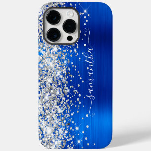 Funda Para iPhone 14 Pro Max Brillo Plateado Firma Glam Femenina Azul Real
