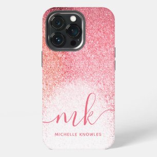 Funda Para iPhone 13 Pro Brillo Rosa Rubor Oro Rosa Monograma Letra Cursiva