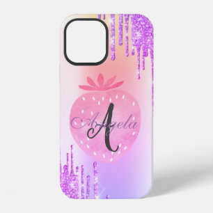 Funda Para iPhone 12 Brillos Modernos que Caen, Ombre, Monograma Fresa