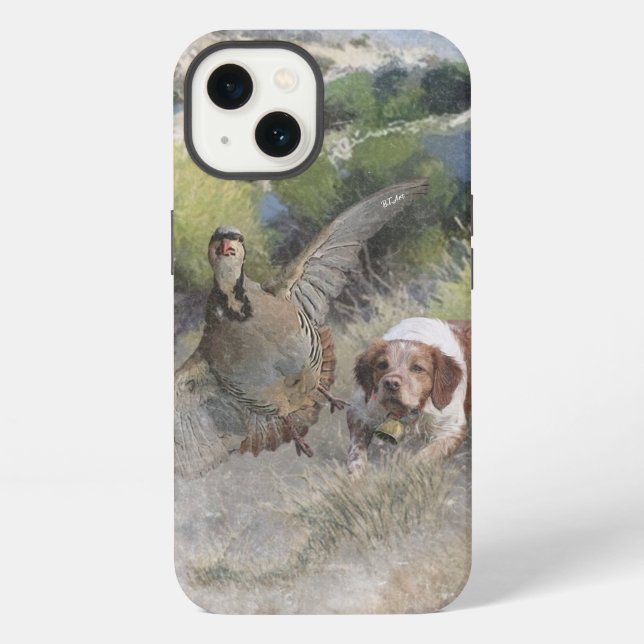 Funda Para iPhone Brittany Spaniel caza chukar pertridge, arte (Reverso )