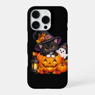 Funda Para iPhone 16 Pro Bruja de Halloween Adorable Gato y Fantasma Person