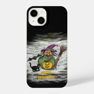 Funda Para iPhone 14 Bruja, gato, murciélago y calabaza, ¡Feliz Hallowe