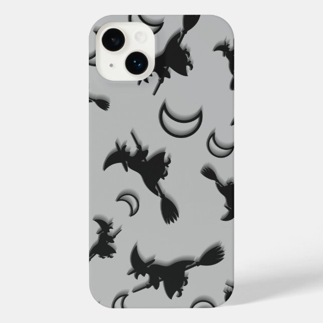 Funda Para iPhone Bruja voladora entre media luna en la noche de Hal (Reverso )