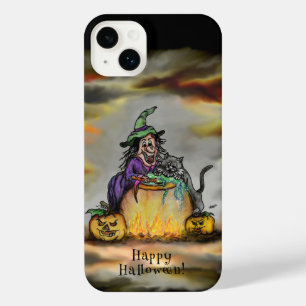 Funda Para iPhone 14 Plus Bruja y gato negro, ¡Feliz Halloween!