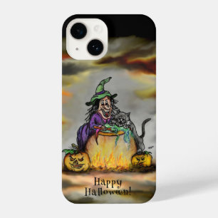 Funda Para iPhone 14 Bruja y gato negro, ¡Feliz Halloween!