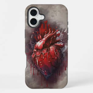 Funda Para iPhone 16 Plus Brujería Corazón con goteo de sangre roja y dora