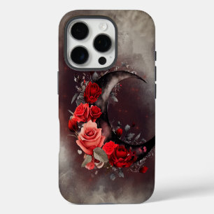 Funda Para iPhone 16 Pro Brujería   Luna creciente con rosas rojas góticas