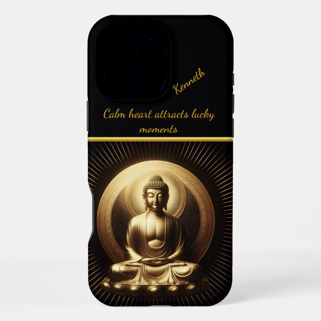 Funda Para iPhone Buda dorado tranquilo en meditación (Reverso )