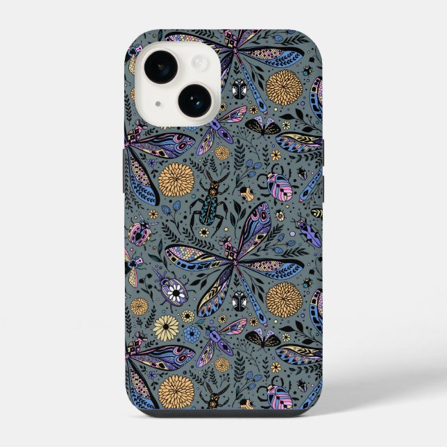 Funda Para iPhone Bugs de garabatos en gris tardío (Reverso )