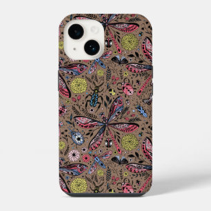 Funda Para iPhone 14 Bugs de garabatos en mocha marrón