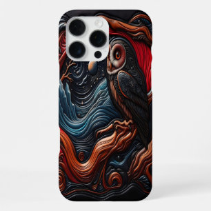 Funda Para iPhone 16 Pro Max Búho Colorido en un Paisaje Nocturno Místico
