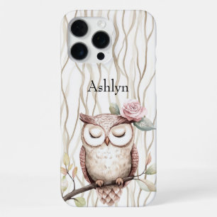 Funda Para iPhone 16 Pro Max Búho de Flor Rosa Encantada