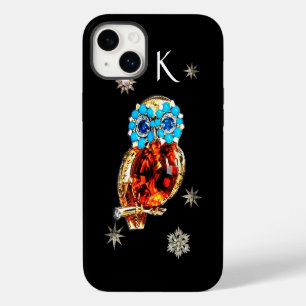 Funda Para iPhone 14 Plus BUHO DE JOYA,ESTRELLAS DE DIAMANTE,Oro,Turquesa Az