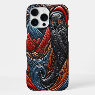 Funda Para iPhone 16 Pro Max Búho en un paisaje montañoso estilizado y vibrante