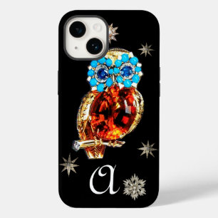 Funda Para iPhone 14 BUHO JOYA, ESTRELLAS DE DIAMANTE, Oro, Turquesa Az