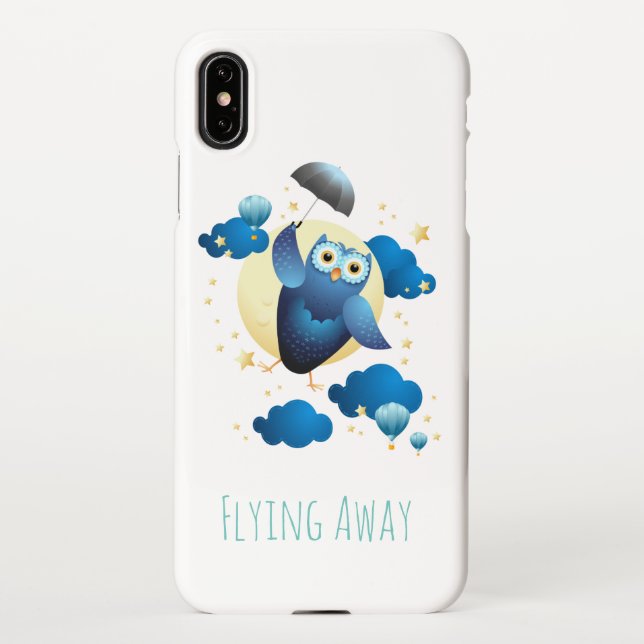 Funda Para iPhone Búho lindo volando con paraguas (Reverso)