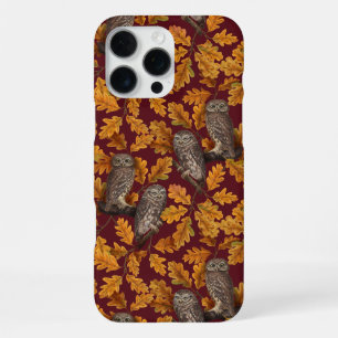 Funda Para iPhone 16 Pro Max Búhos de otoño en rojo oscuro