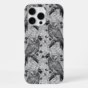Funda Para iPhone 16 Pro Max Búhos en el roble, negro y blanco