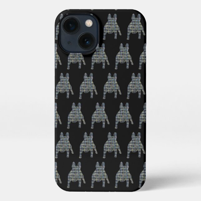 Funda Para iPhone Bulldog francés Cute Perro Silhouette Grid Black (Reverso )