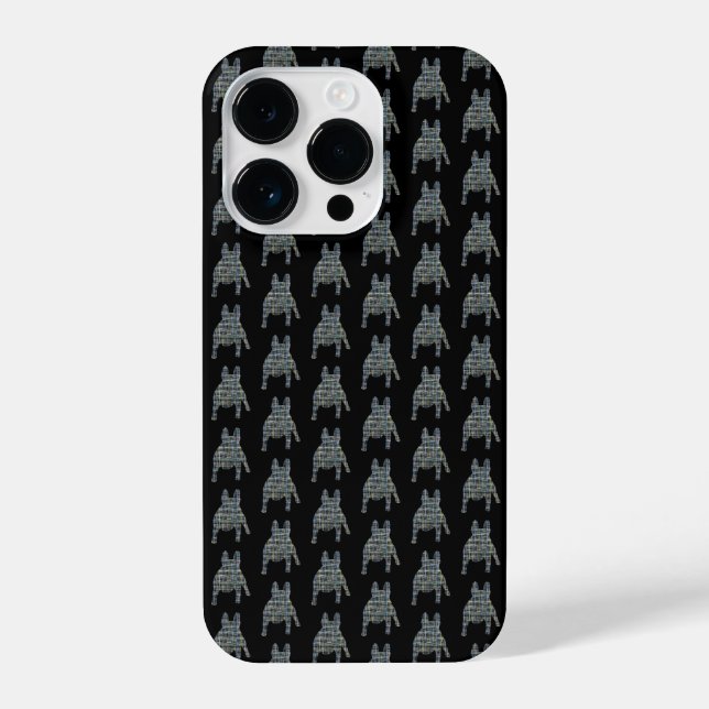 Funda Para iPhone Bulldog francés Cute Perro Silhouette Grid Black (Reverso )