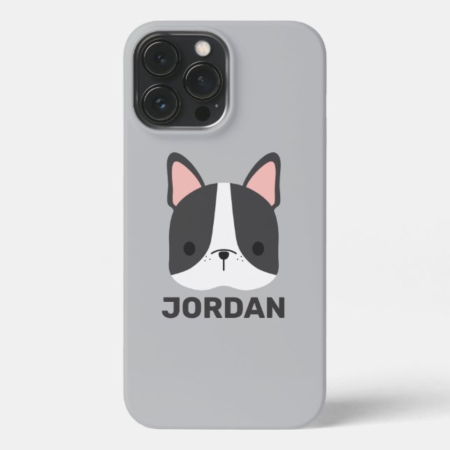 Funda Para iPhone Bulldog francés lindo con nombre personalizado (Reverso )