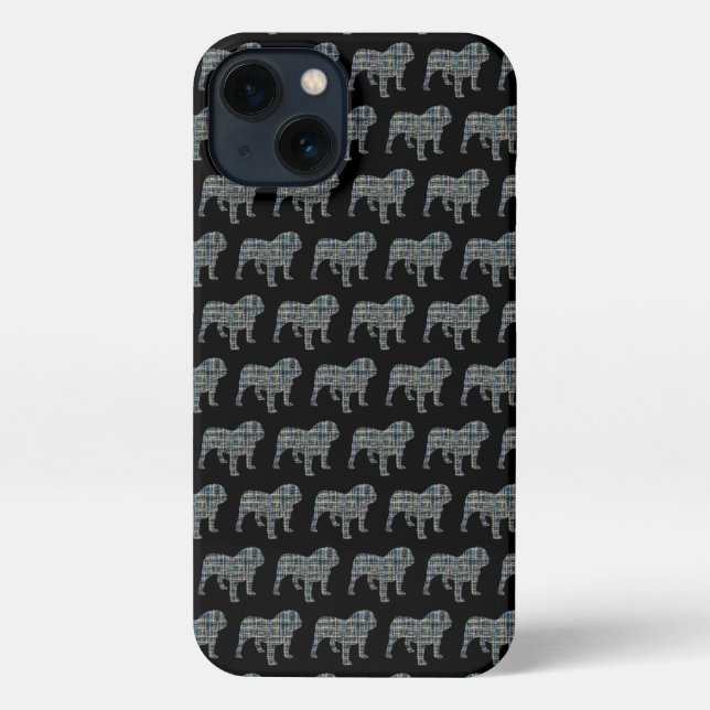 Funda Para iPhone Bulldog inglés Cute Perro Silhouette Grid Black (Reverso )