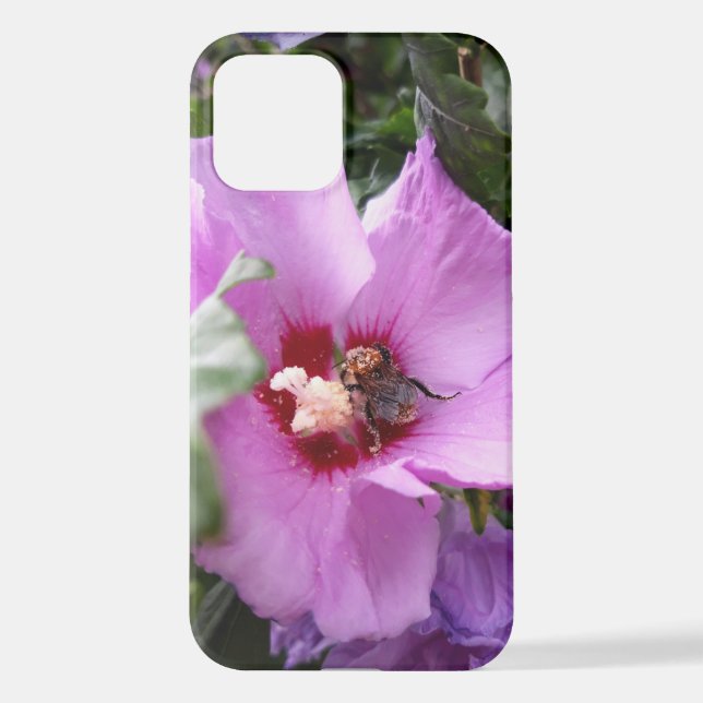 Funda Para iPhone Bumblebee en la flor de Hibiscus (Reverso )