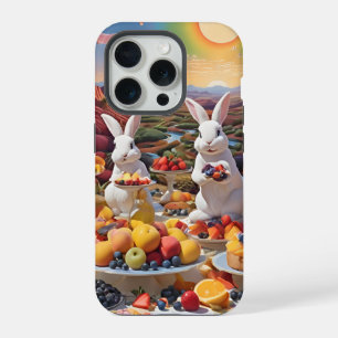 Bunnios blancos con paisaje de frutas