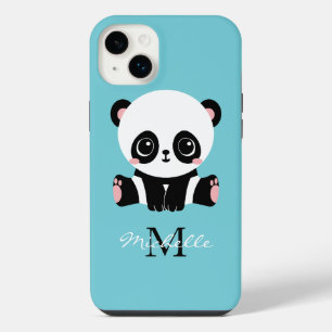 Funda Para iPhone 14 Plus Burbuja de chicle Panda Monograma Nombre Personali
