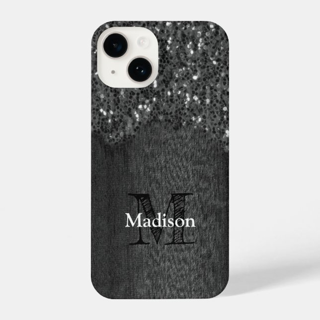 Funda Para iPhone Burbujas blancas negras de madera rústica Monogram (Reverso )