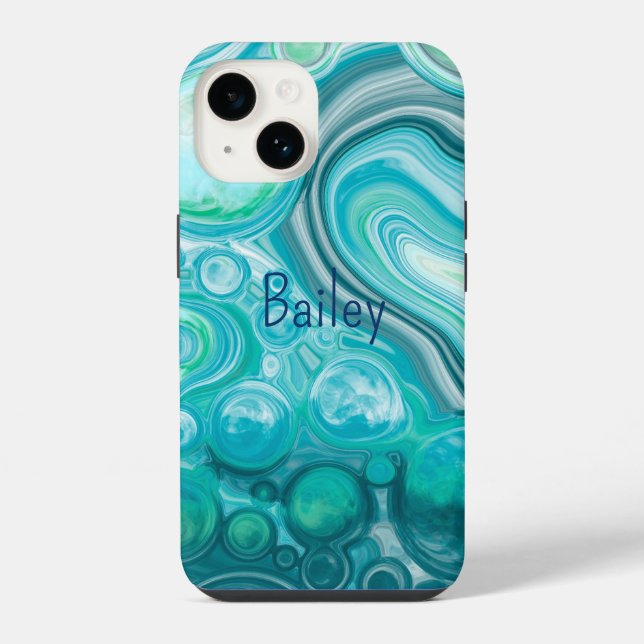 Funda Para iPhone Burbujas de olas turquesa azul personalizadas (Reverso )